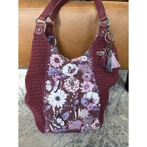 Sakroots Roma Shopper Hobo Bag Purple Floral Knit